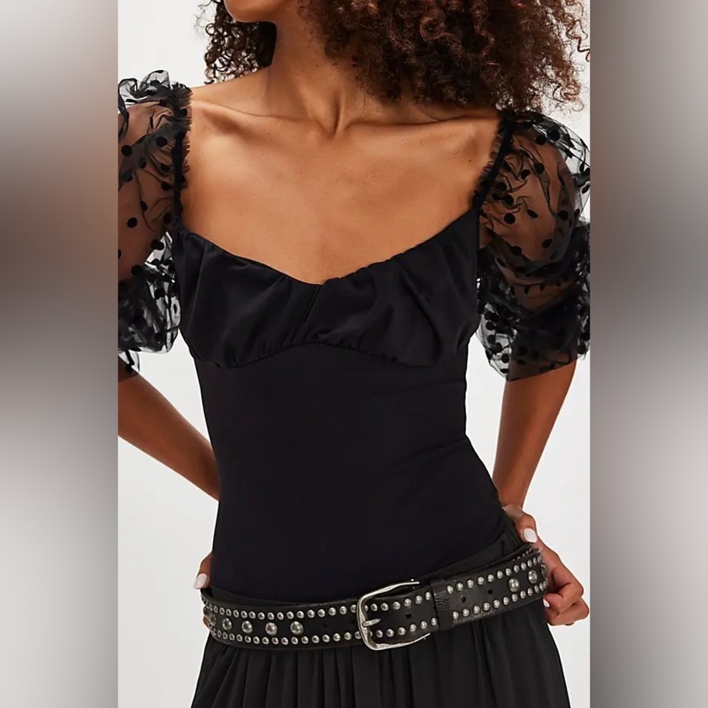 Function & Fringe Edit | Free People Black Sheer Polka Dot Bodysuit - Picture 4 of 5